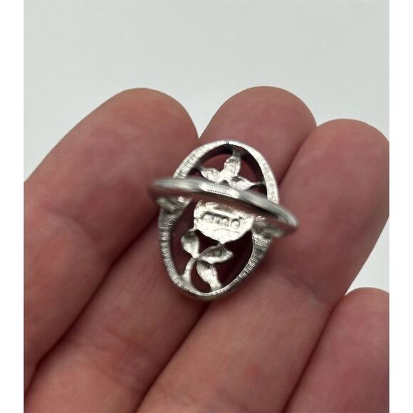 Vintage Avon Floral Silver Tone Band Ring Art Nouveau Style Size 5 - Picture 4 of 4